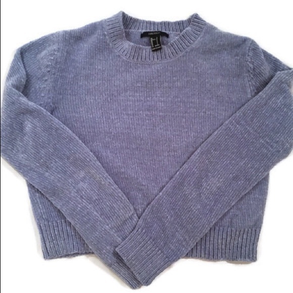 Forever 21 Sweaters - Forever 21 Velour Pale Blue Crop Top Sweater